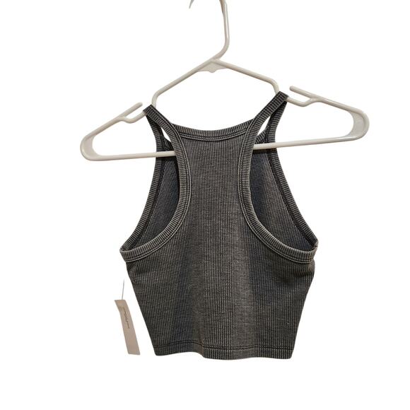 American Eagle Gray Knit Rib Racerback High Neck Casual Crop Tank Top Medium - Picture 2 of 7